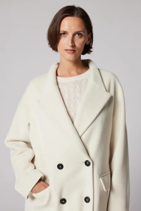 Weißer Wollmantel Doppelreihig