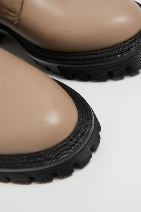 Beige Leder-Stiefeletten Beige Leder-Stiefeletten