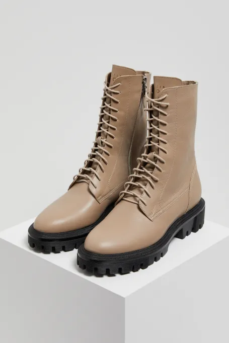 Beige Leder-Stiefeletten