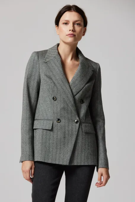 Wollblazer mit Fischgrätmuster