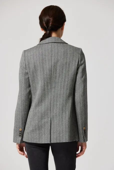 Wollblazer mit Fischgrätmuster