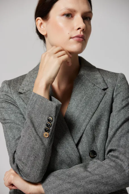 Wollblazer mit Fischgrätmuster