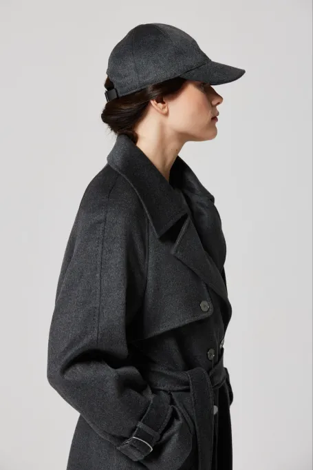 Grauer Woll-Trenchcoat mit Seide und Kaschmir
