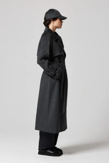 Grauer Woll-Trenchcoat mit Seide und Kaschmir