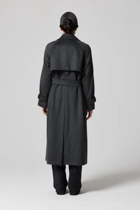 Grauer Woll-Trenchcoat mit Seide und Kaschmir