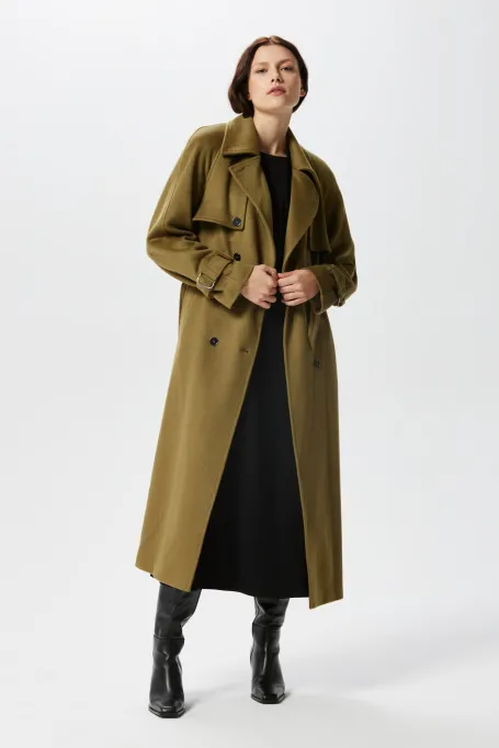 Grüner Wolltrench mit Seide und Kaschmir