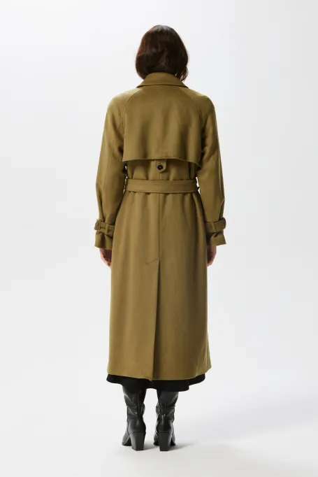 Grüner Wolltrench mit Seide und Kaschmir