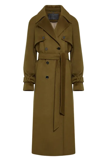 Grüner Wolltrench mit Seide und Kaschmir