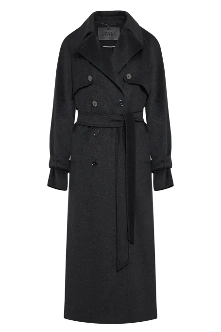 Grauer Woll-Trenchcoat mit Seide und Kaschmir