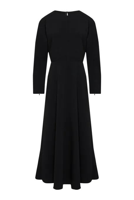 Schwarzes Midi-Kleid mit Kimono-Ärmel