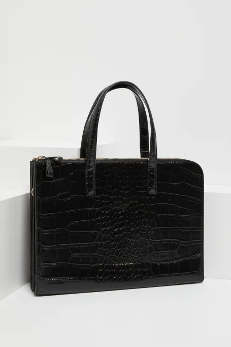 Schwarze Leder-Laptoptasche