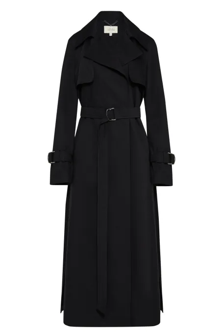 Schwarzer Baumwoll-Trenchcoat mit Gürtel