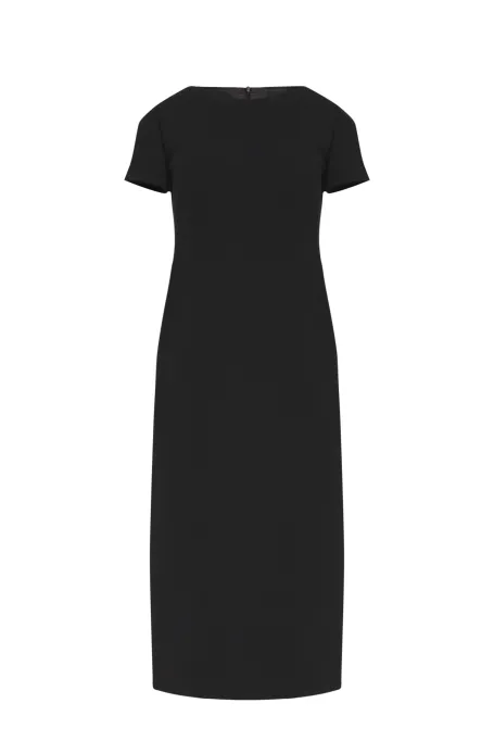 Schwarzes Midikleid mit kurzem Ärmel