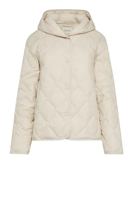Beige Daunenjacke mit Kapuze