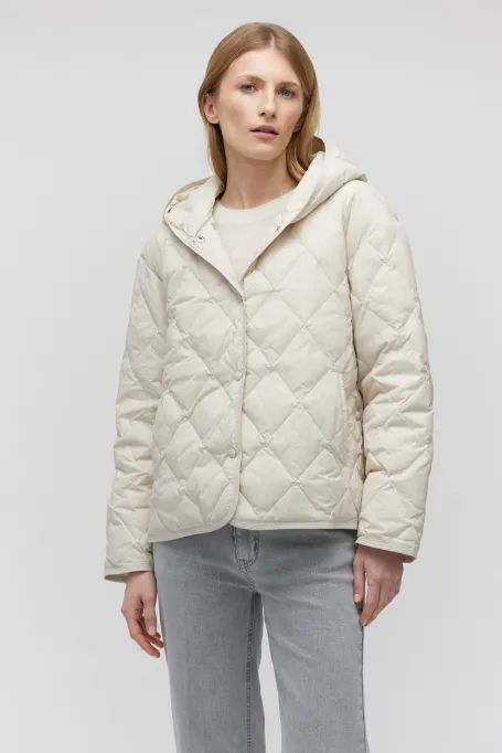 Beige Daunenjacke mit Kapuze