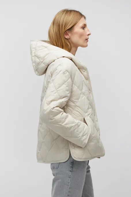 Beige Daunenjacke mit Kapuze