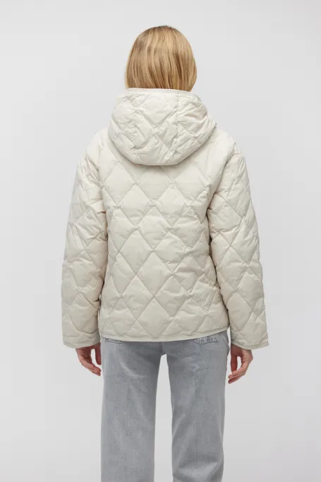 Beige Daunenjacke mit Kapuze