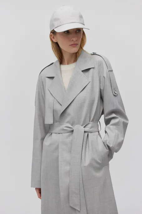 Grauer Woll-Trenchcoat mit Gürtel