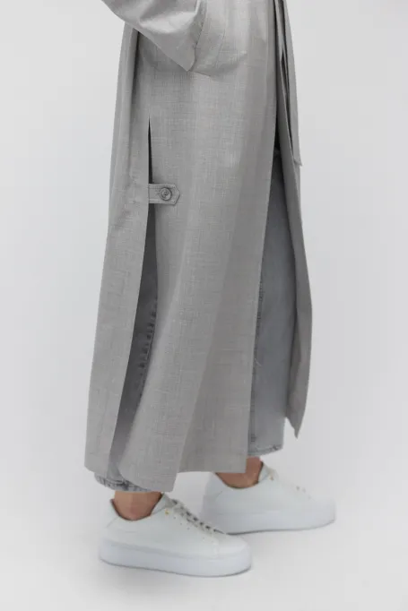 Grauer Woll-Trenchcoat mit Gürtel