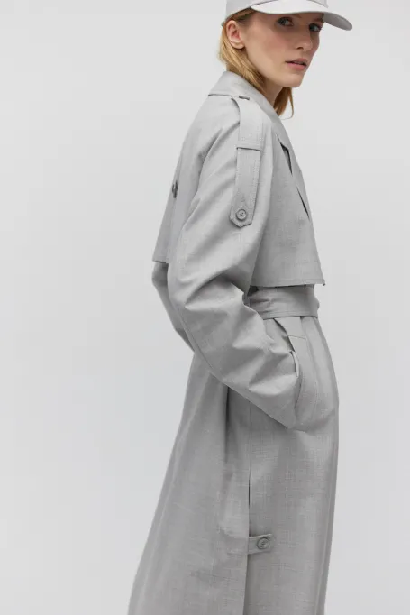 Grauer Woll-Trenchcoat mit Gürtel