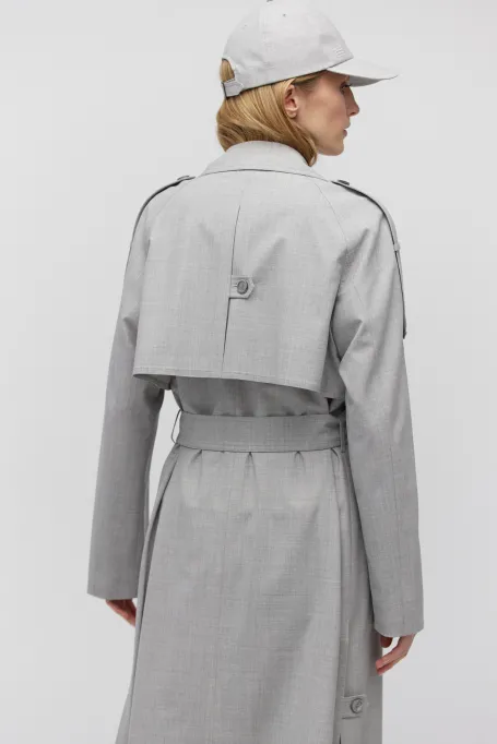 Grauer Woll-Trenchcoat mit Gürtel