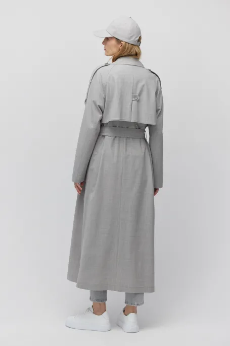 Grauer Woll-Trenchcoat mit Gürtel