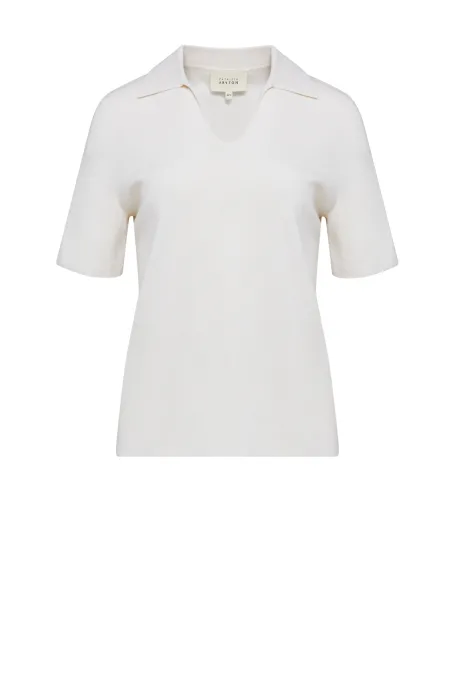Weiße Polo-Bluse aus Merinowolle