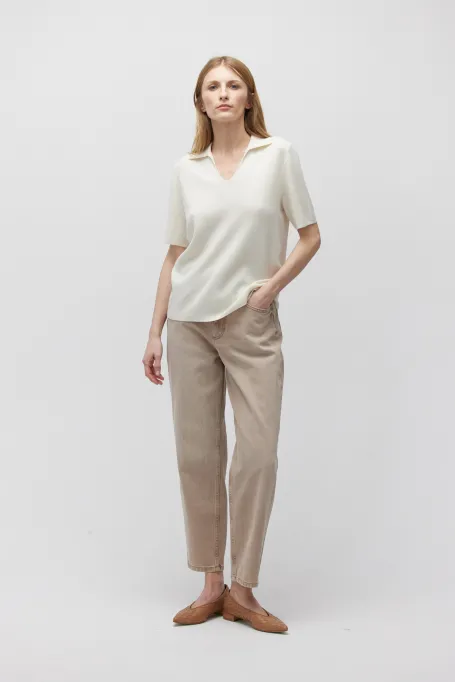Weiße Polo-Bluse aus Merinowolle