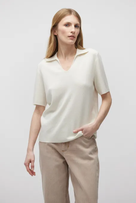 Weiße Polo-Bluse aus Merinowolle