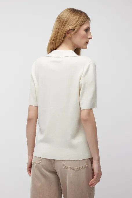 Weiße Polo-Bluse aus Merinowolle