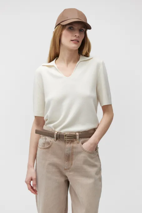 Weiße Polo-Bluse aus Merinowolle