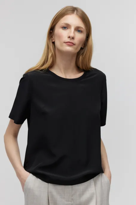 Schwarze Bluse mit Seide Brigitte