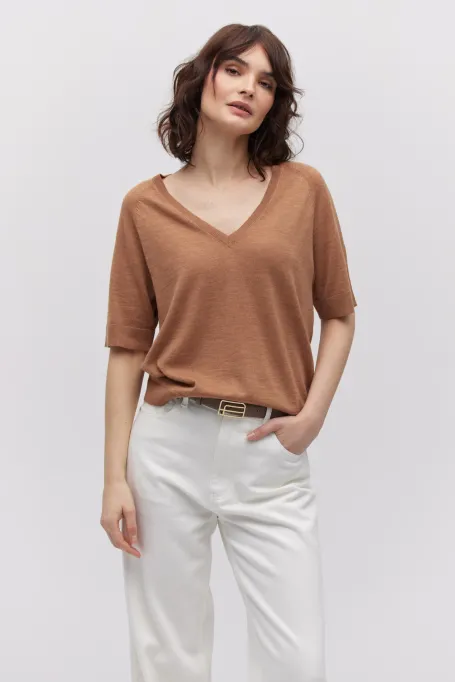 Merinowoll-Pullover mit V-Ausschnitt