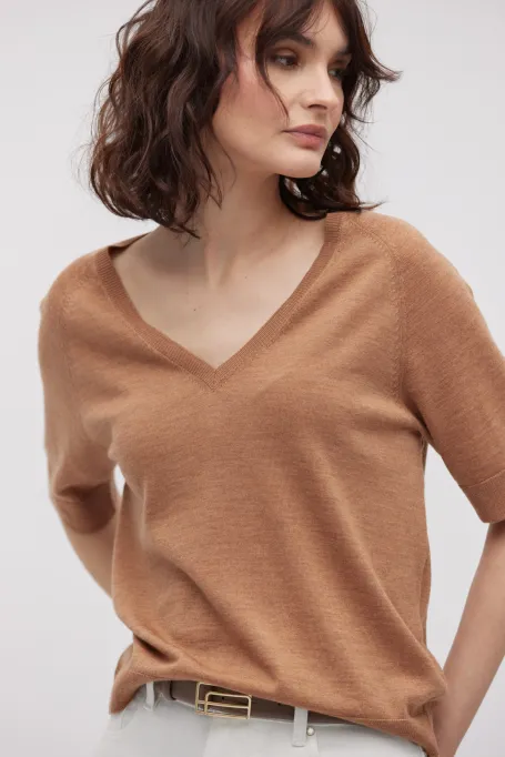 Merinowoll-Pullover mit V-Ausschnitt