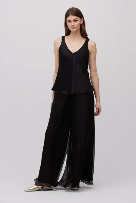 Schwarze Seidenbluse mit Trägern