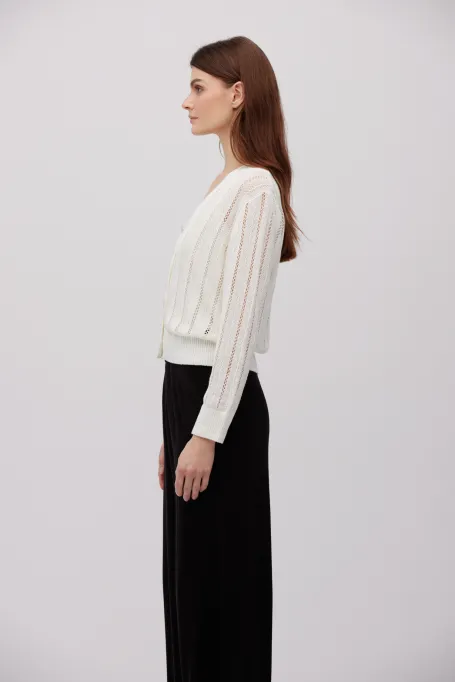 Weißer Leinenstrickjacke zum Knöpfen weiß