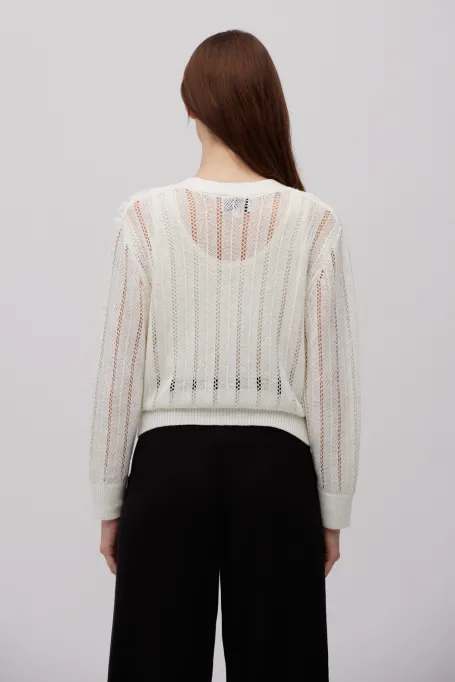 Weißer Leinenstrickjacke zum Knöpfen weiß