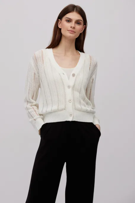 Weißer Leinenstrickjacke zum Knöpfen weiß