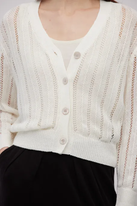 Weißer Leinenstrickjacke zum Knöpfen weiß