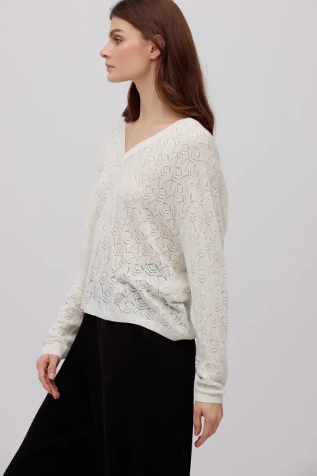 Cremige Bluse mit Seide und Kaschmir weiß