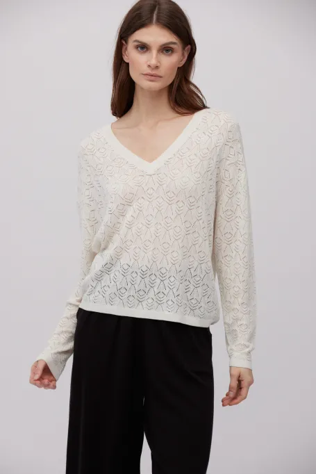 Cremige Bluse mit Seide und Kaschmir weiß