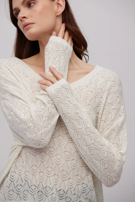 Cremige Bluse mit Seide und Kaschmir weiß