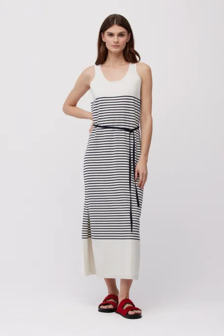 Midikleid mit Streifen aus Seide und Baumwolle weiß