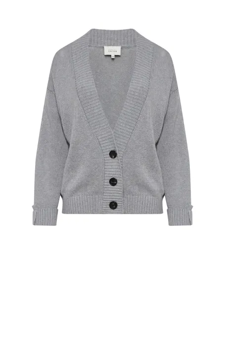 Graue Leinenstrickjacke