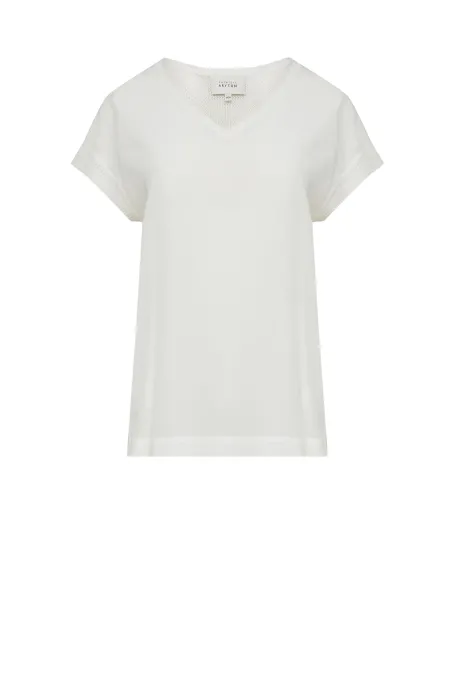 Weiße Strickbluse mit Seide