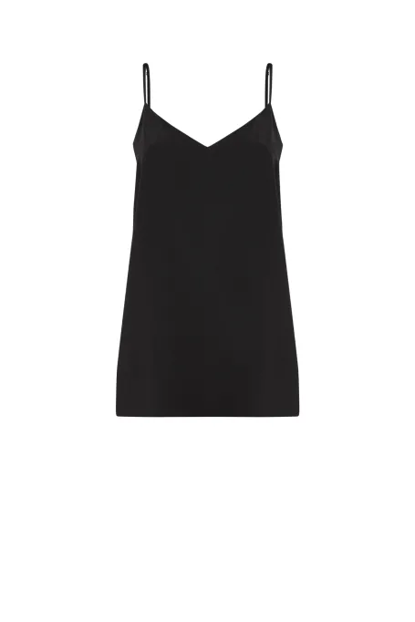 Schwarzes Seidentop mit Spaghetti-Trägern Mari