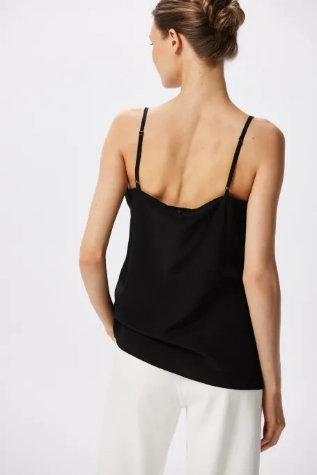 Schwarzes Seidentop mit Spaghetti-Trägern Mari