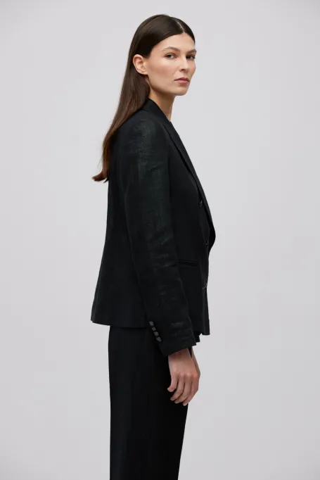 Schwarzer lockerer Leinenblazer