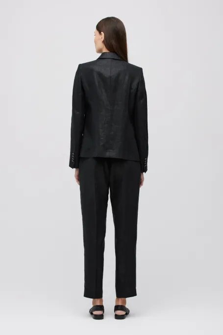 Schwarzer lockerer Leinenblazer