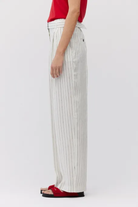 Weite Leinenhosen mit vertikalen Streifen muster